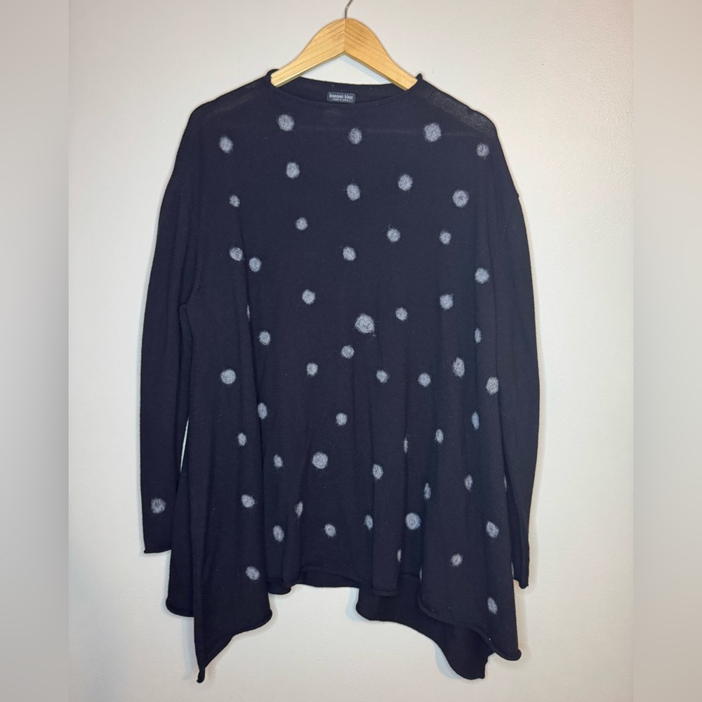 Banana Blue 100% Merino Wool Polka Dot Tunic‎ Sweater Black L